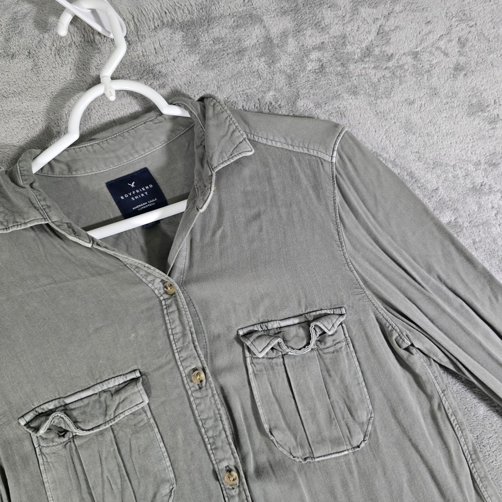 American Eagle Boyfriend‎ Shirt Olive Green Button Down Long Sleeve XS